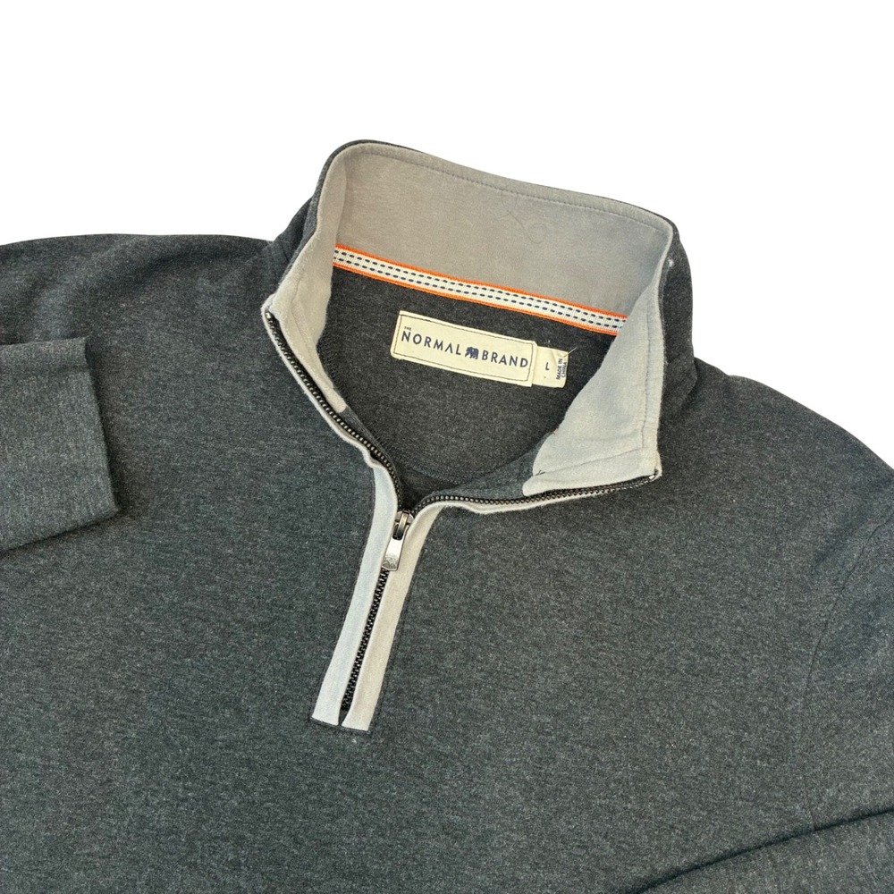 The Normal Brand Pullover Mens Large Gray Quarter Zip Mock Neck Heathered Logo